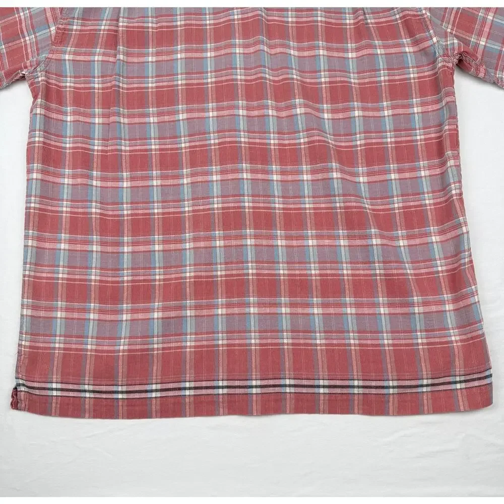 Chaps Ralph Lauren Plaid Button-Up Shirt Hemp Cotton Coral 90s Y2K Large